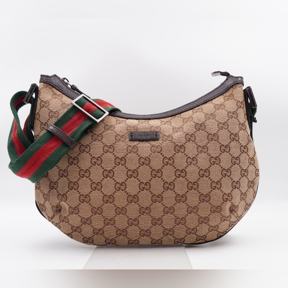 BS22 ❣️ GUCCI Monogram Web Halfmoon Crossbody Bag - Picture 1 of 12